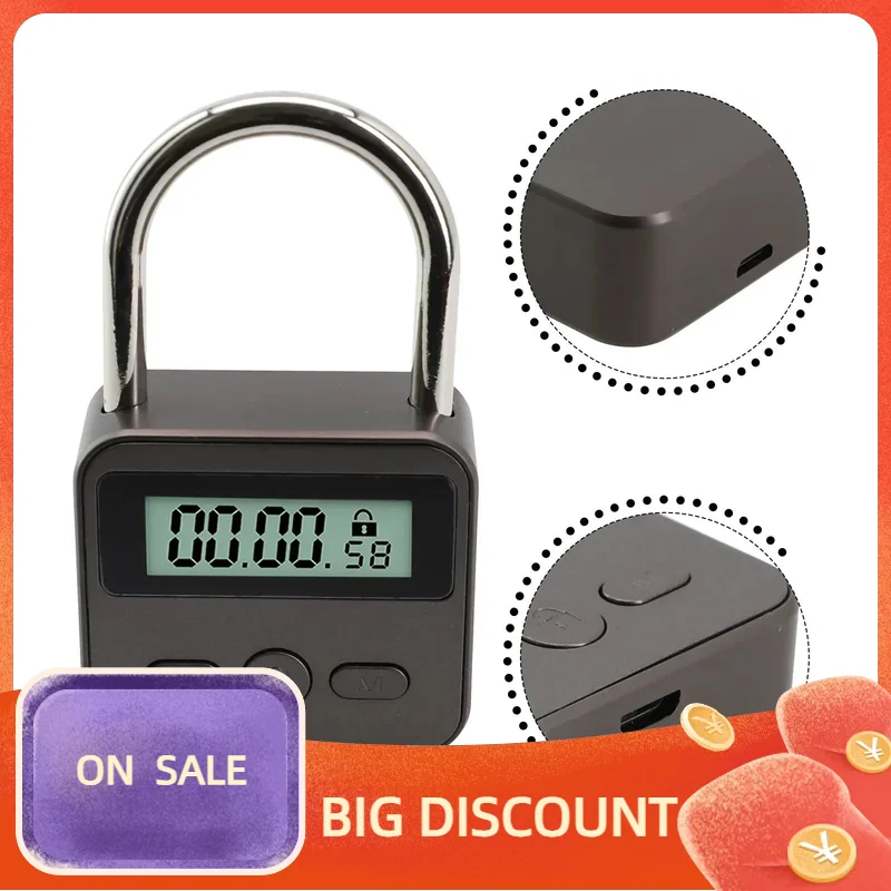 Waterproof Time Lock Multifunction LCD Display Time Lock USB Rechargeable Charging Temporary Timer Padlock