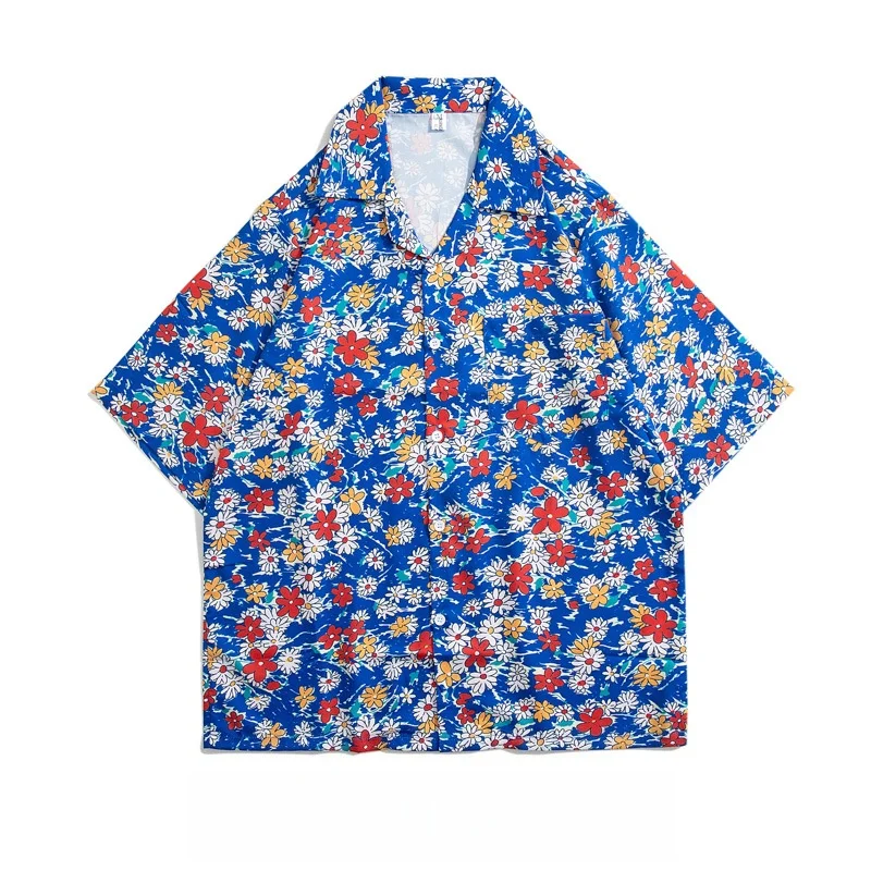 Summer Men's Cuban Collar Hawaiian Retro Short Sleeve Floral Shirt Loose Fitting Handsome Beach Vacation Printed Shirt Jacket