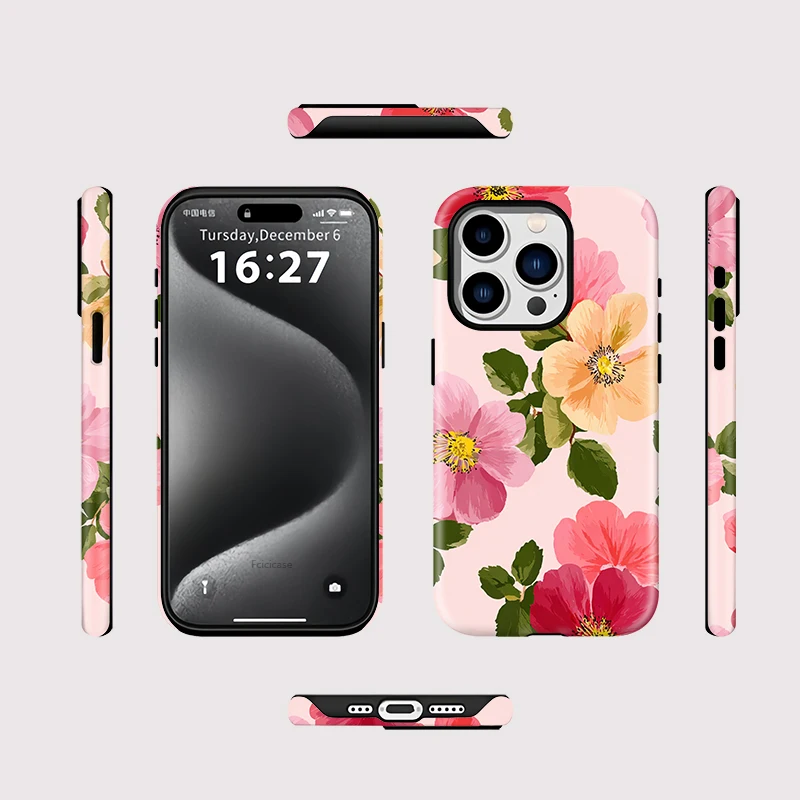 เคสโทรศัพท์ซิลิโคนแบบด้าน Fcicicase สำหรับ iPhone 16 Plus 17 Air 15 14 13 12 11 Pro Max รองรับ Magsafe ลายดอกไม้