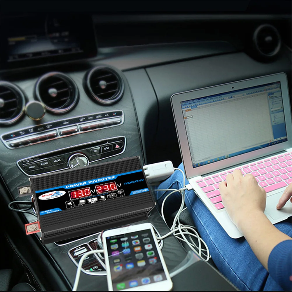 Car Inverter Dual LCD Digital Display Power Inverter Car Charge Converter Modified Sine Wave for Auto Steamboat Accessories