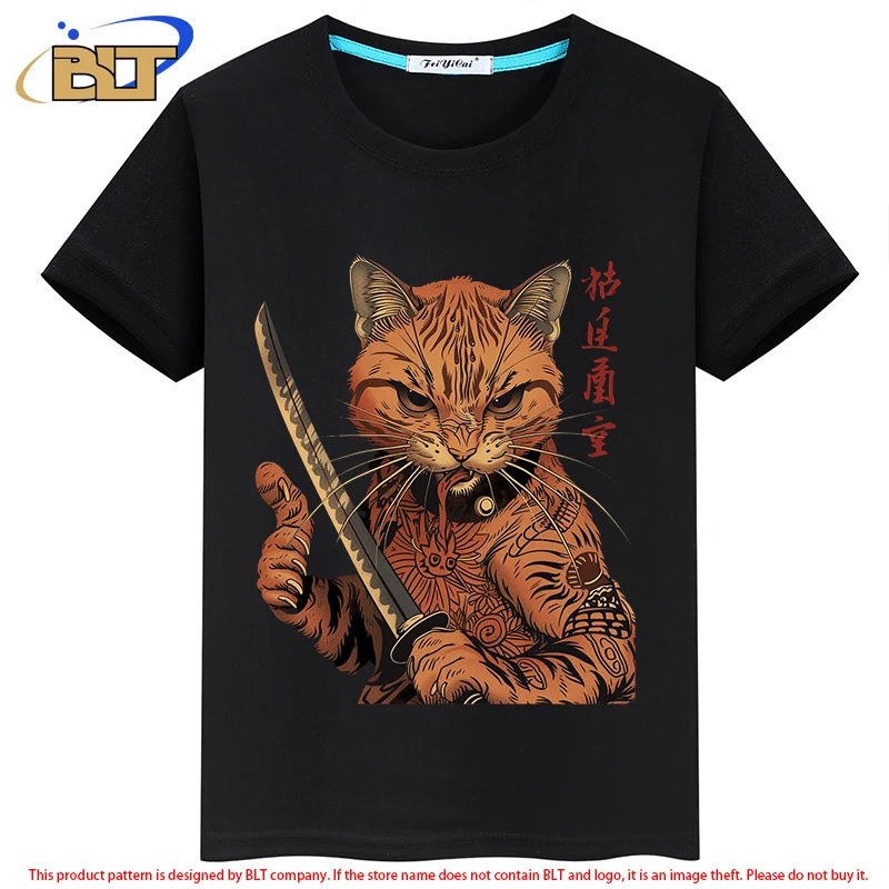 Cat Ninja stampato abbigliamento per bambini t-shirt estiva per bambini personalizzata a maniche corte top nero per ragazzi e ragazze