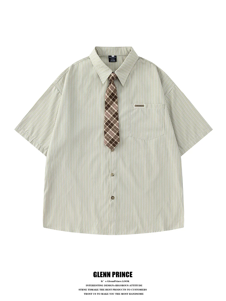 

GPstudio Men's Retro Striped Cotton irt Casual ort Sve Summer College Sle Breathable Comfortable Loose Fit irt