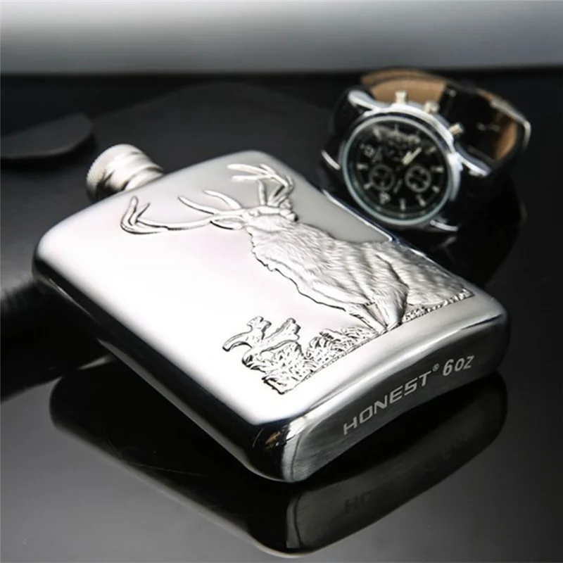 ステンレス鋼ワインフラスコ、ヒップフラスコ、6オンス、鹿柄、ウイスキーポケットボトル、アルコールBottle-200-300ml