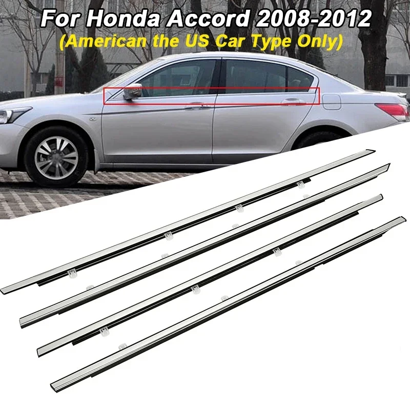 Car Side Window Weatherstrip Sealing Trims Chrome Glass Sealant Strip Weather Strip For American US Honda Accord 2008-2012