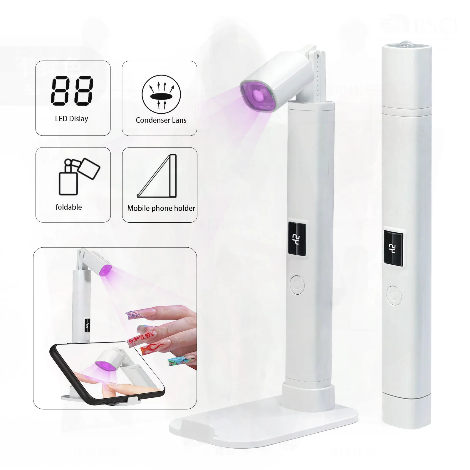 Lampada per manicure portatile portatile Mini accumulo di energia Fototerapia Lampada da forno per unghie Strumento professionale per salone di bellezza Bianco