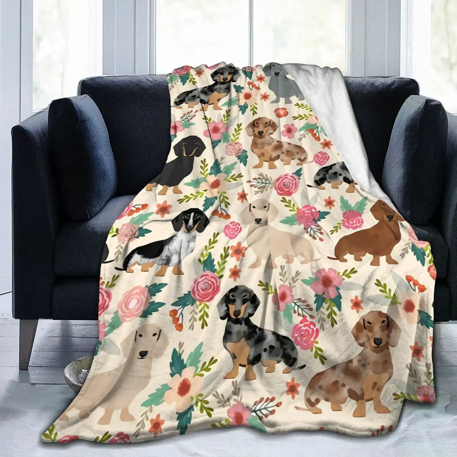 Dachshund In Sweaters Pattern Blankets Fleece Printed Cute Portable Soft Throw Blanket for Bed Office Quilt Dog Flannel Blanket