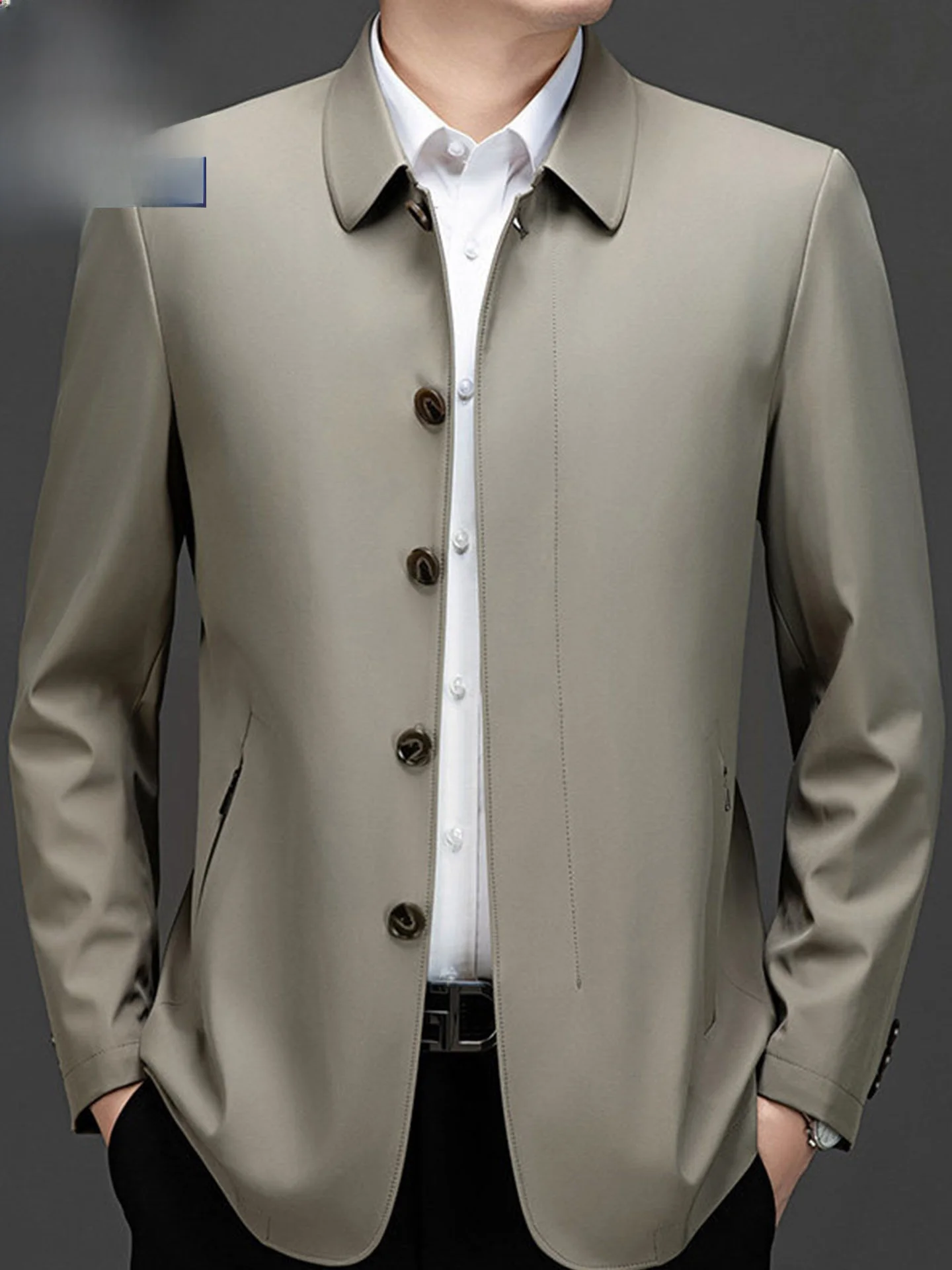 

Busin Casual Slim Fit M Jaet Spring Autumn Lightweight Wooden Du Collar Coat Windproof Stand Size Pure Color