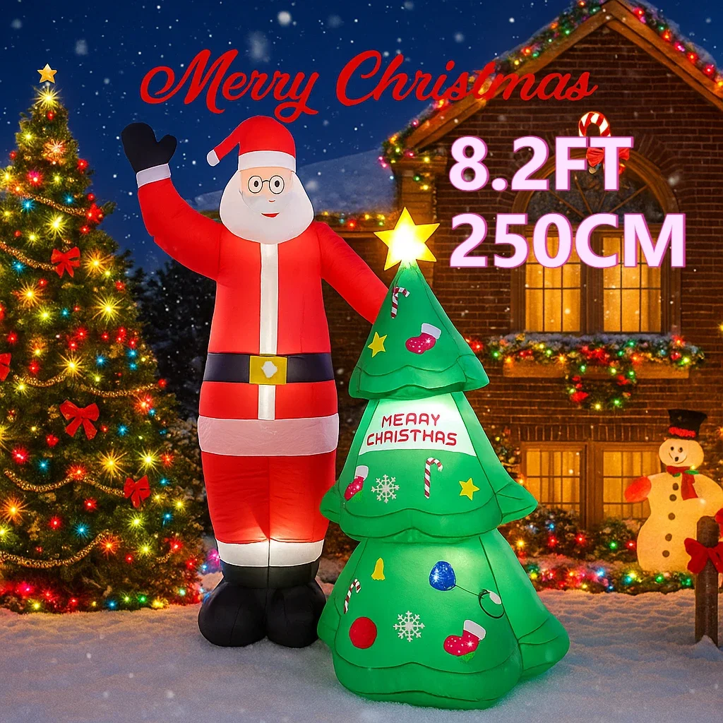 8.2FT Illuminazione natalizia LED Gonfiabile Natale Babbo Natale Albero di Natale Set Giocattolo Cortile Decorazione per feste Ornamento per la casa Forniture per le vacanze