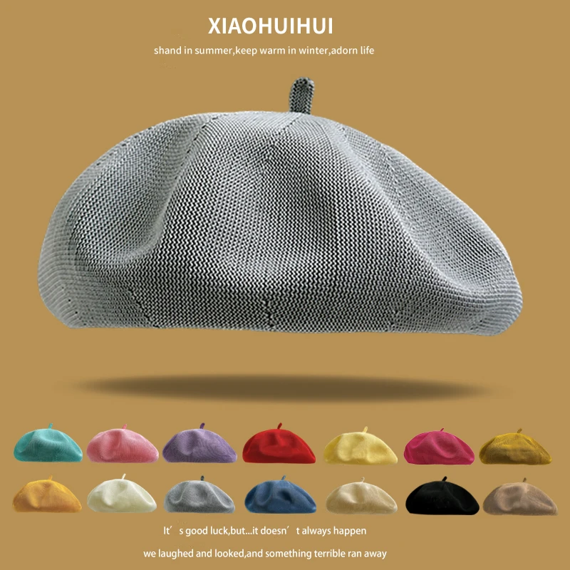 Korean Version of Simple Solid Color Spring and Summer Beret Women's Versatile Street Cotton Yarn Breathable Dome Painter Hat