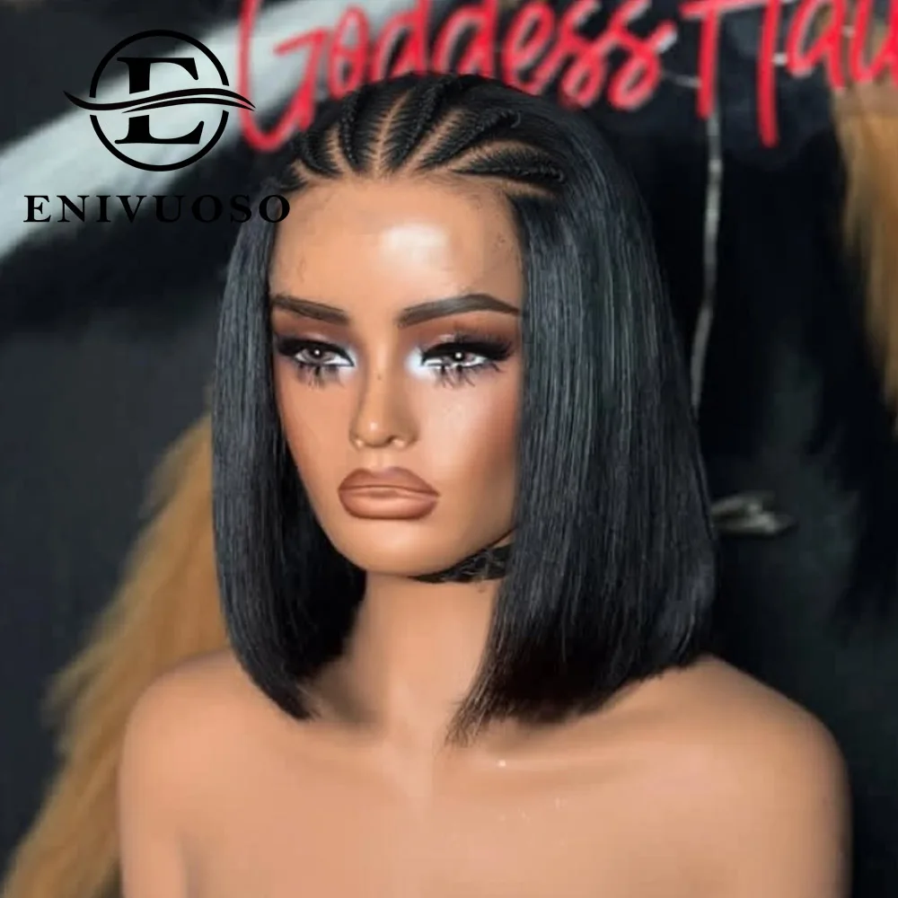 

Короткие прямые парики боб, предварительно косые для женщин, готовые к работе, косички ручной работы, прямые 13x4, синтетический парик спереди