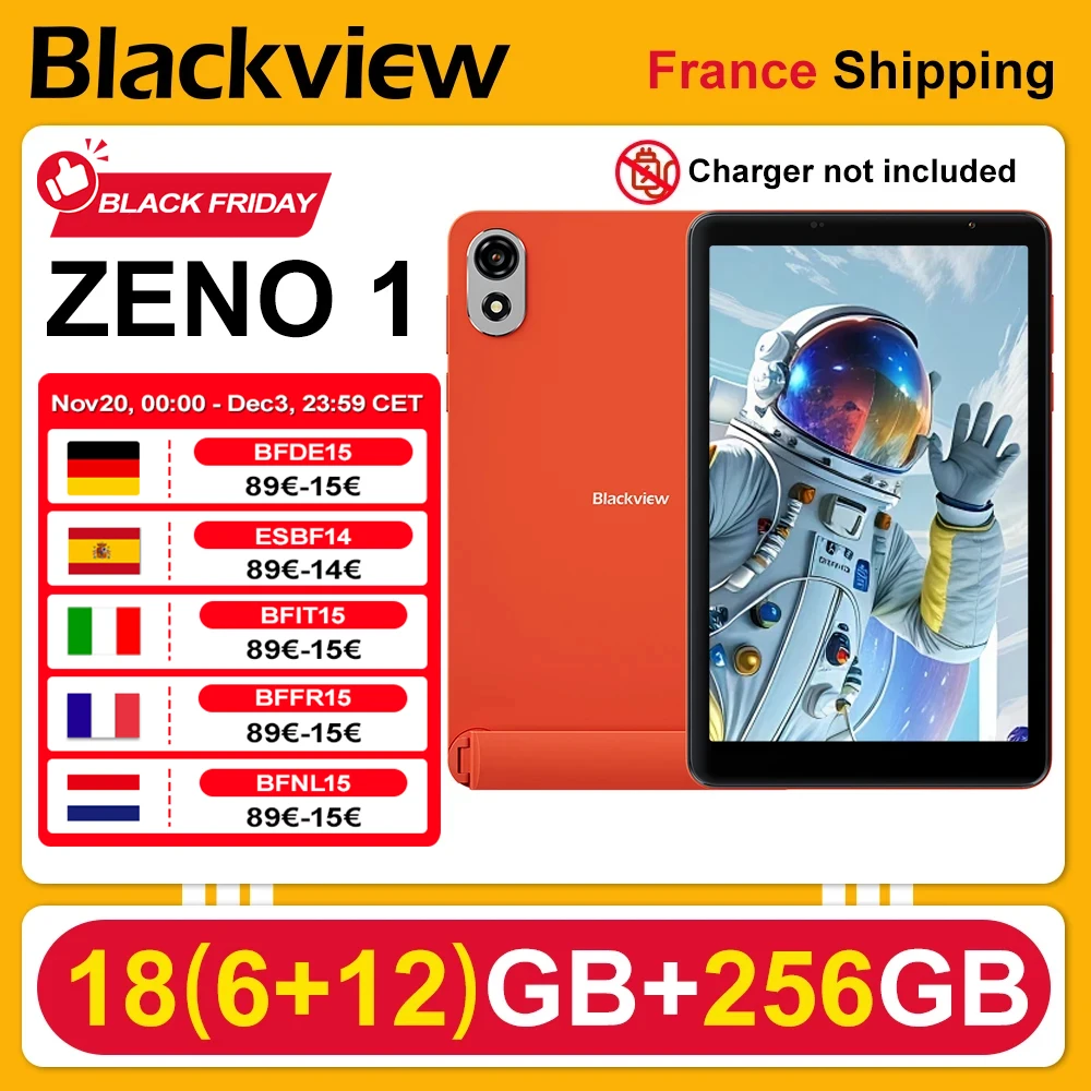 Blackview tablette ZENO 1 6000mAh [sans chargeur ue] 8''HD 18(6 +12)GB + 256GB UNISOC Tiger T615 Android 15 10W 8MP + 8MP double SIM