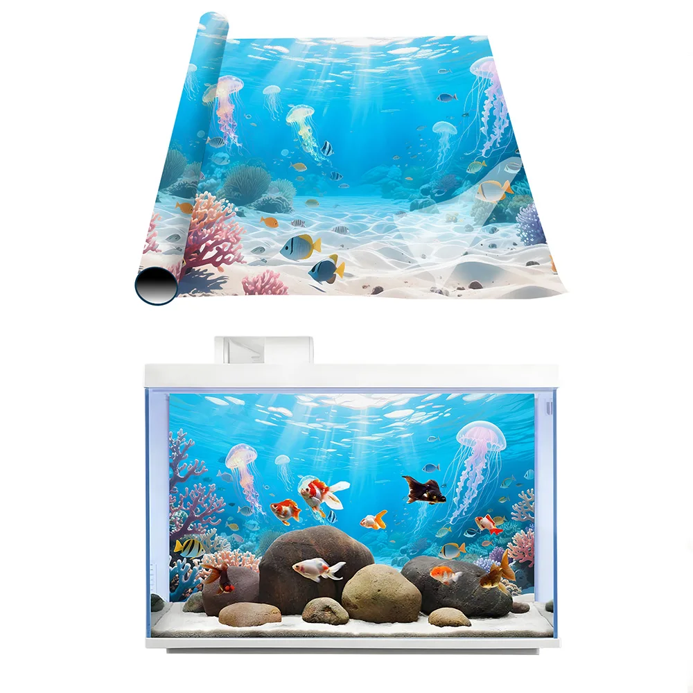 Quallen-Korallen-Strand, Hintergrundbild für Aquarien, Aquarium-Hintergrundaufkleber, HD, selbstklebend, Landschaftsdekorationen