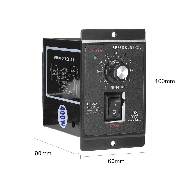400W AC Motor US-52 Speed Controller Engine 220V 50Hz 60Hz Pinpoint Regulator Forward And Backward Washing Machines Control Unit