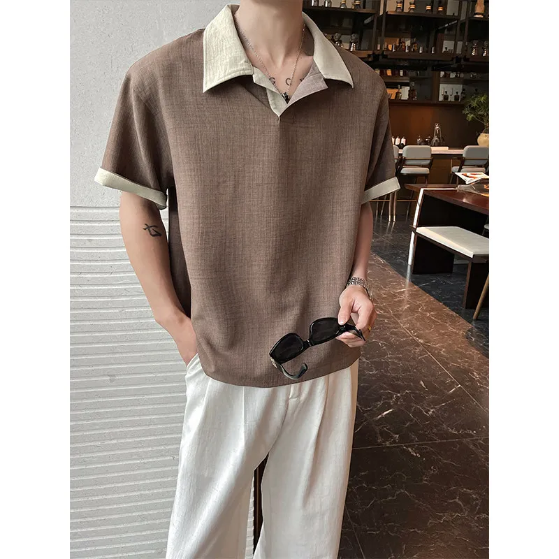 Summer Short Sleeved T-shirt Men Fashion Retro Linen T Shirt Men Streetwear Korean Loose Lapel T-shirt Mens Top Large Size 4XL