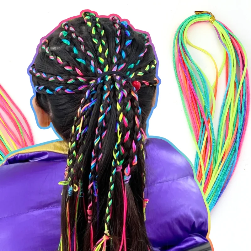 20pcs Mix Colorful Hair Braids Rope Strands for African Braid Girl DIY Ponytail Hair Ribbons Women Styling Hair Accessories