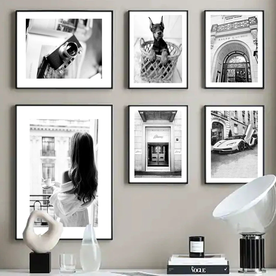 5'' 6''7'' 8''A4 Black Photo Frame With Canvas Painting Black White Woman Camera Car Doberman Picture Frame Nordic Poster Prints