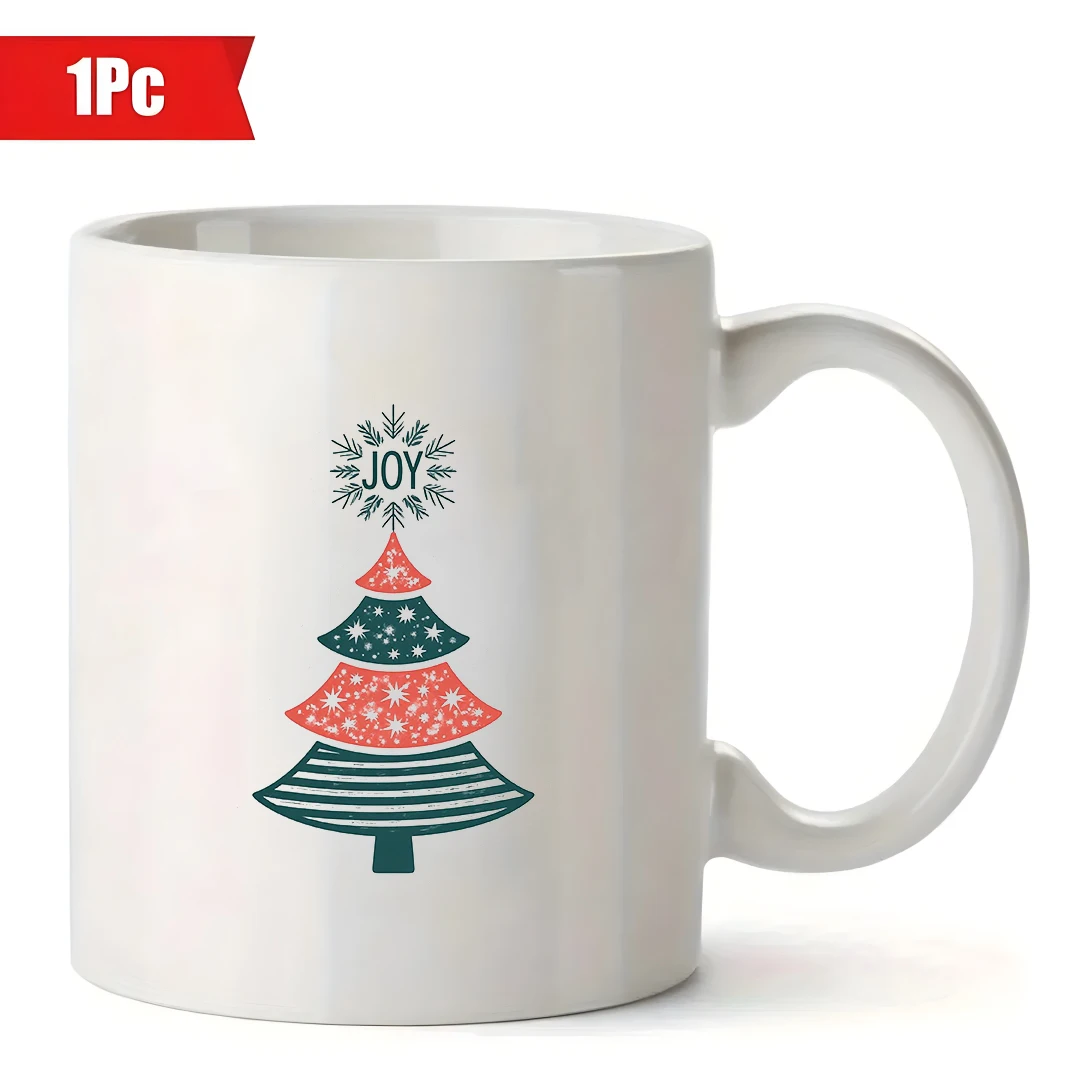 كوب سعة 11 أونصة + مجموعة ملصقات شجرة عيد الميلاد - هدية عيد الميلاد للأطفال كوب ماء عائلي للمكتب وديكور فنجان القهوة