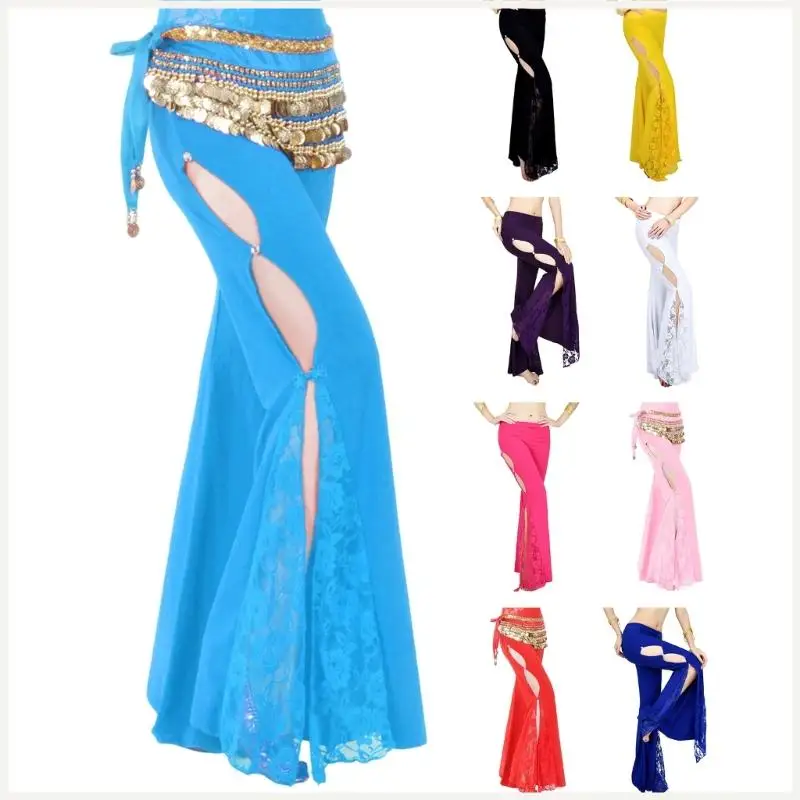 سروال رقص شرقي قابل للتمدد وجيد التهوية، مزيج من النايلون المرن لممارسة العروض