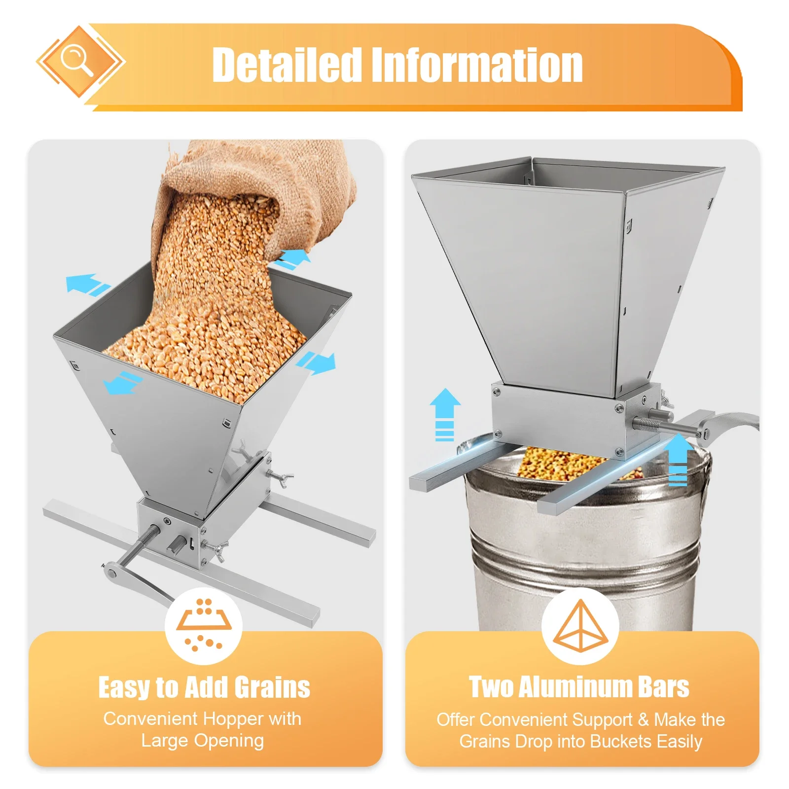 

4L 1.06Gal Handcrank Grain Crusher, Stainless Steel Multifunction Food Wheat Cereal Grinder Manual Mill Grinding Machine Silver