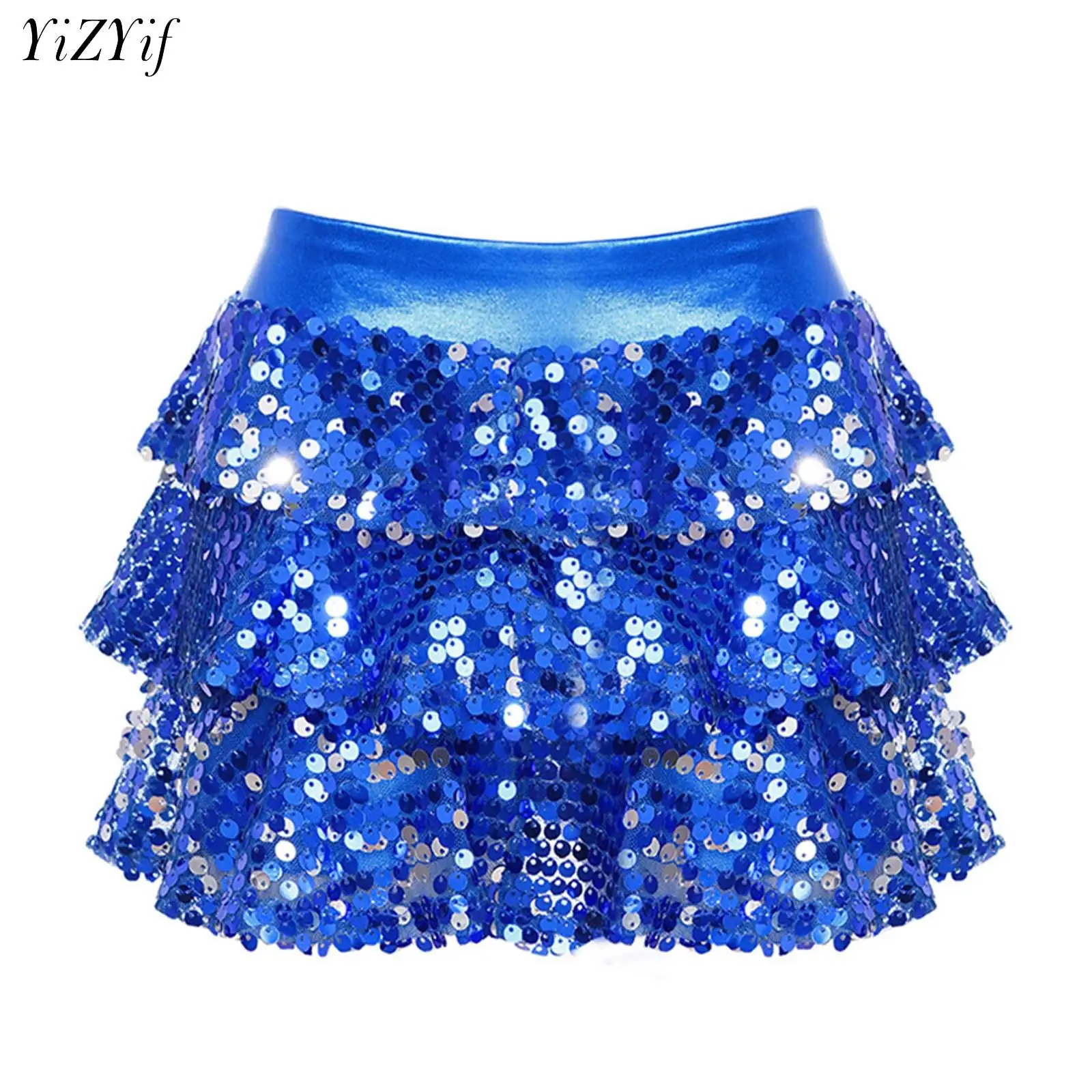 Girls Sequin Jazz Dance Skirted Shorts Kids Latin Dancewear Ballroom Dance Dresses Modern Contemporary Dance Chacha Costume