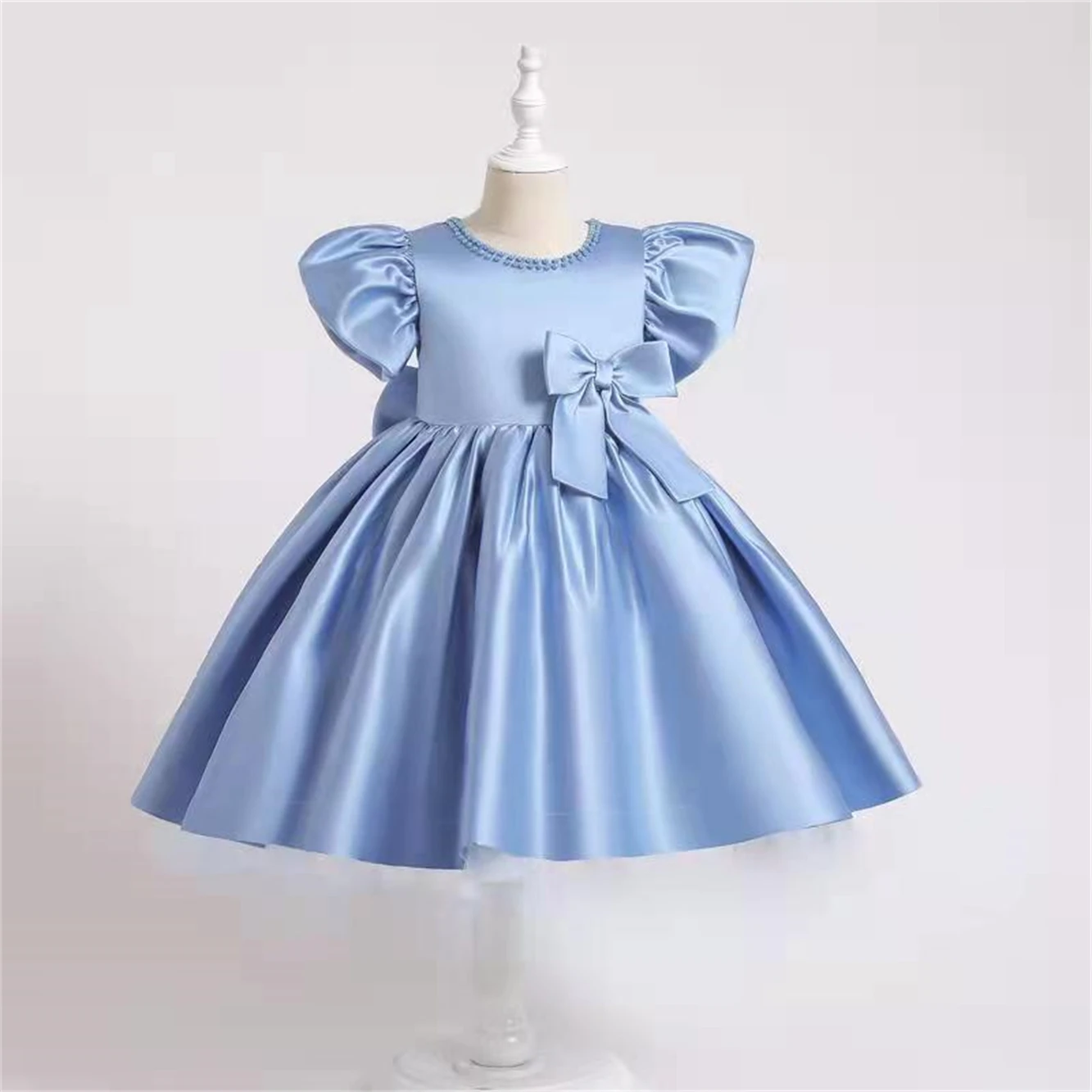 Crianças Vestido Princesa Meninas Big Bow Nó Cetim Meninas Malha Verão Tops