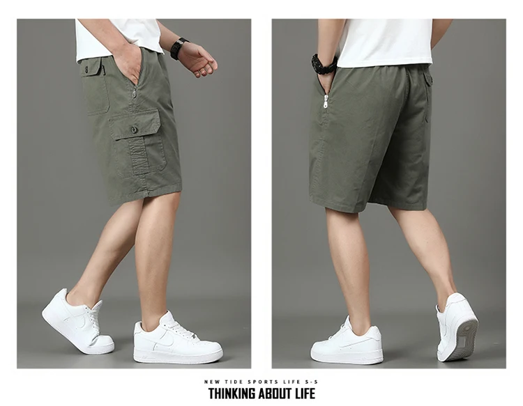 Summer new men's work shorts pocket zip trend versatile casual trousers five work trousers