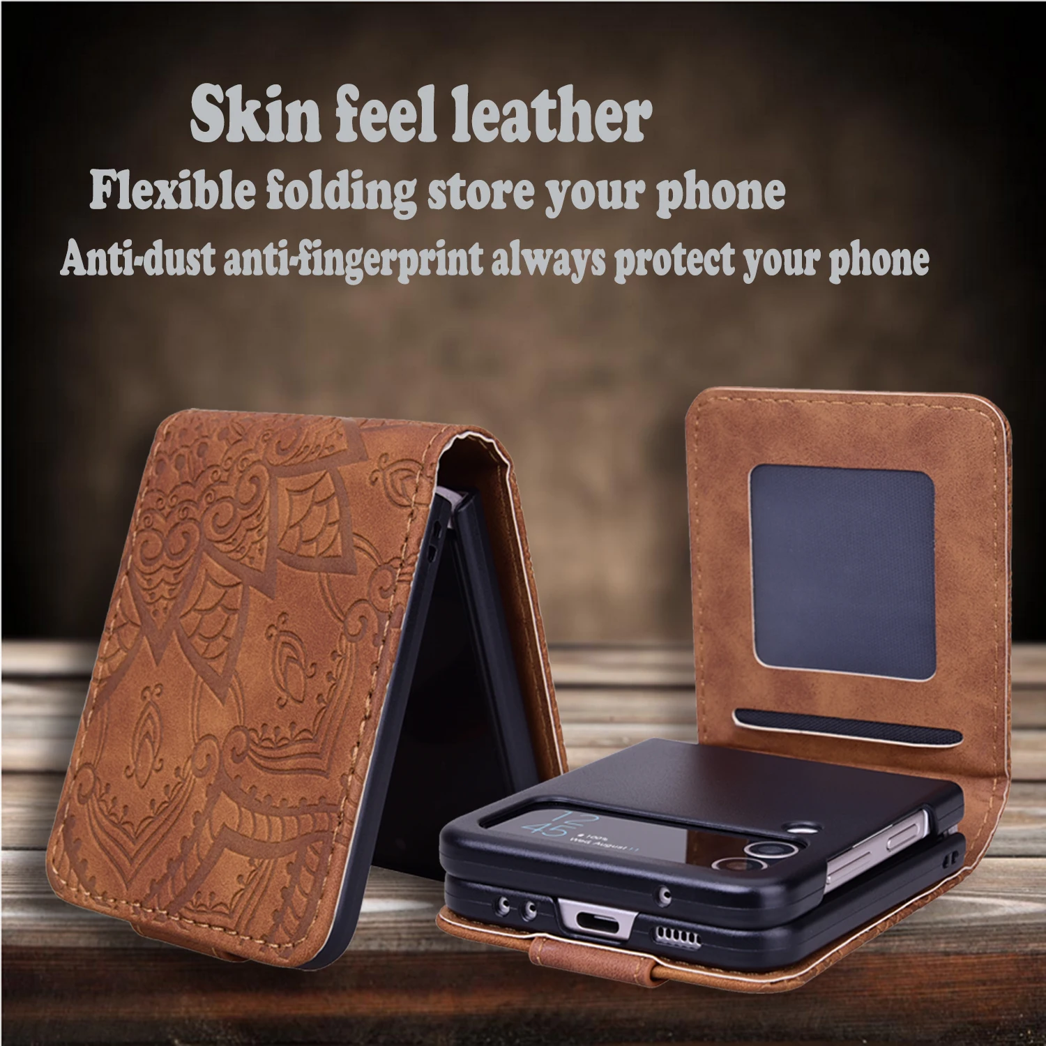 Wallet Card Holder Leather Phone Case for Samsung Galaxy Z Flip 5 4 3 5G Flip4 5G Flip3 Matte Feeling 3D Embossing Cover Fundas