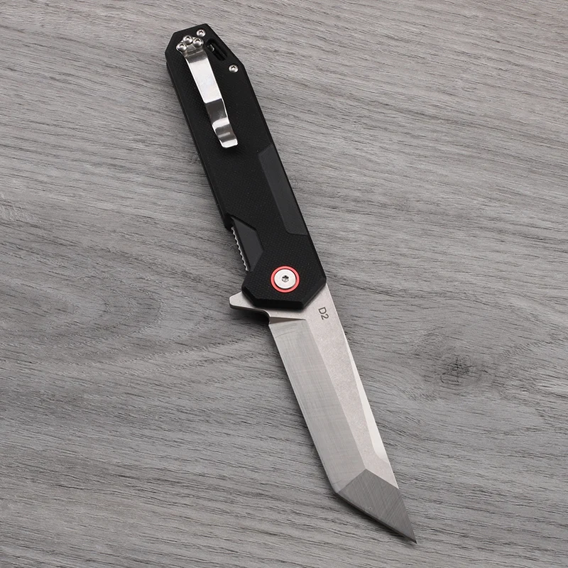 D2 Steel G10 Handle Folding Knife Outdoor Camping High Hardness Sharp Portable Survival Tool