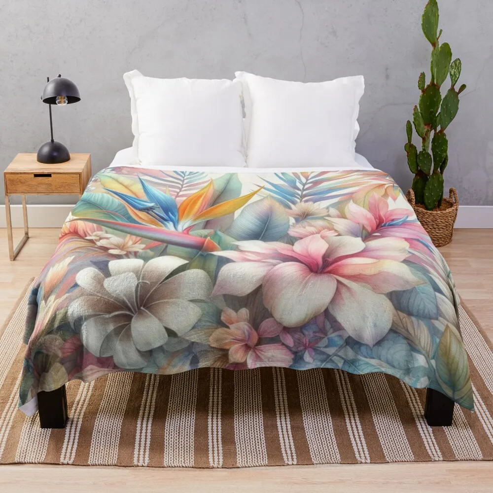 

Cute Pretty Tropical Hawaiian Leaves Flowers Throw Blanket Quilt Furrys Flannel Fabric Plush Blankets