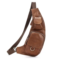 2025 New Vintage Genuine Leather Men's Crossbody Bags Retro Style Chest Bag Travel Work Motorbike Half Moon Bag сумка Mochila