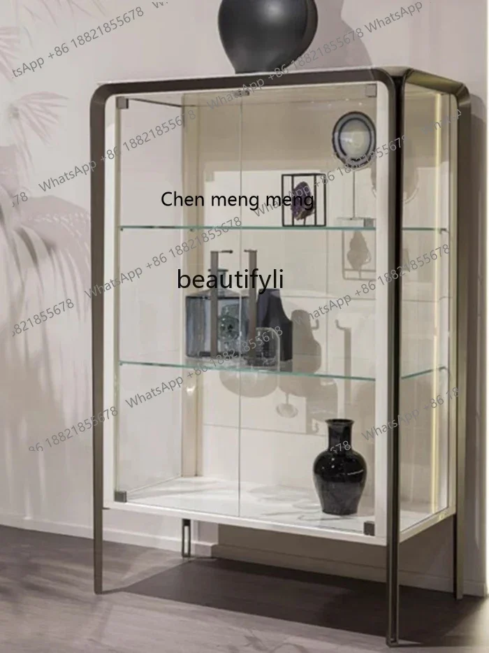 

D178 Italian-Style Light Luxury Dining Side Wine Cabinet Wall Glass Living Room Display Cabinet Solid Wood Stainless Steel