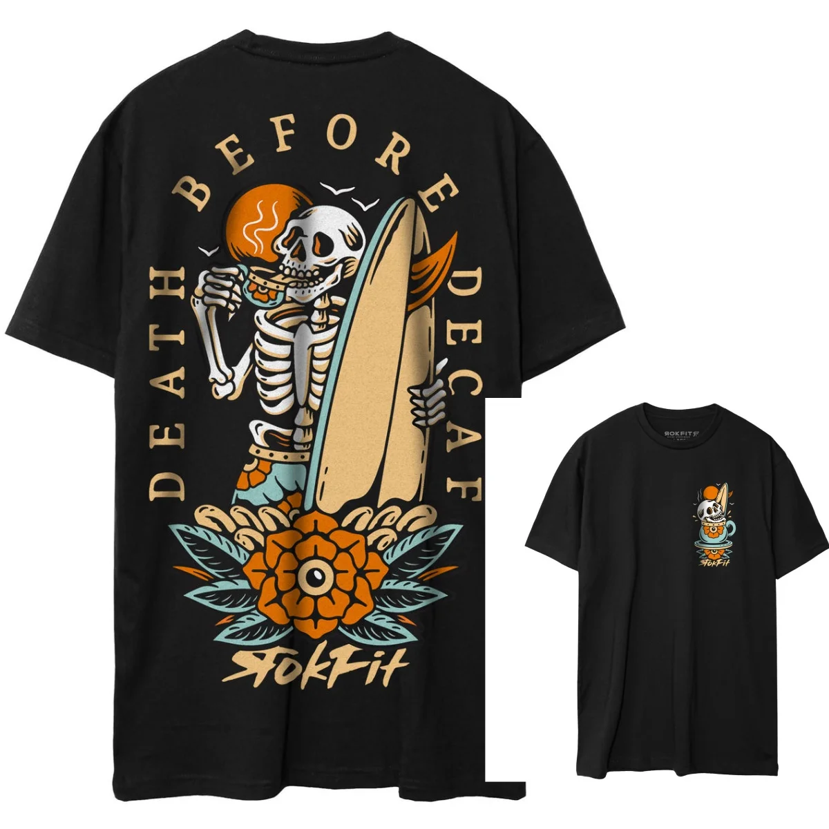 'Death Before Decaf' - Cross Training, Active Wear Fitness T-Shirt By RokFit High-end Luxury Unisex Style Both of Men and Women