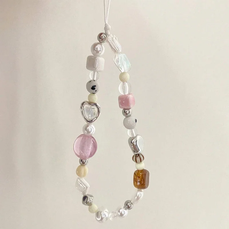 Korean Cute Star Pearl Beaded Phone Chain Hanging Cord Phone Charms Phone Strap Summer Handmade Mobile Lanyard Jewelry Gift