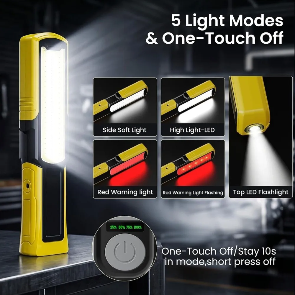 @@AB07 Hot Use Hook Side Magnet, 180° Rotating Base Magnetic Rechargeable Flashlight, LED Underhood Work Light For Mechanics