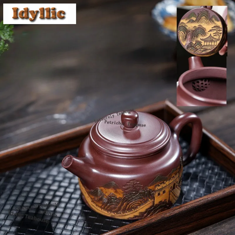 

480ml Classic Yixing Purple Clay Teapots Handmade De Zhong Pot Raw Ore Stone Red Mud Kettle With Strainer Zisha Tea Set Gifts
