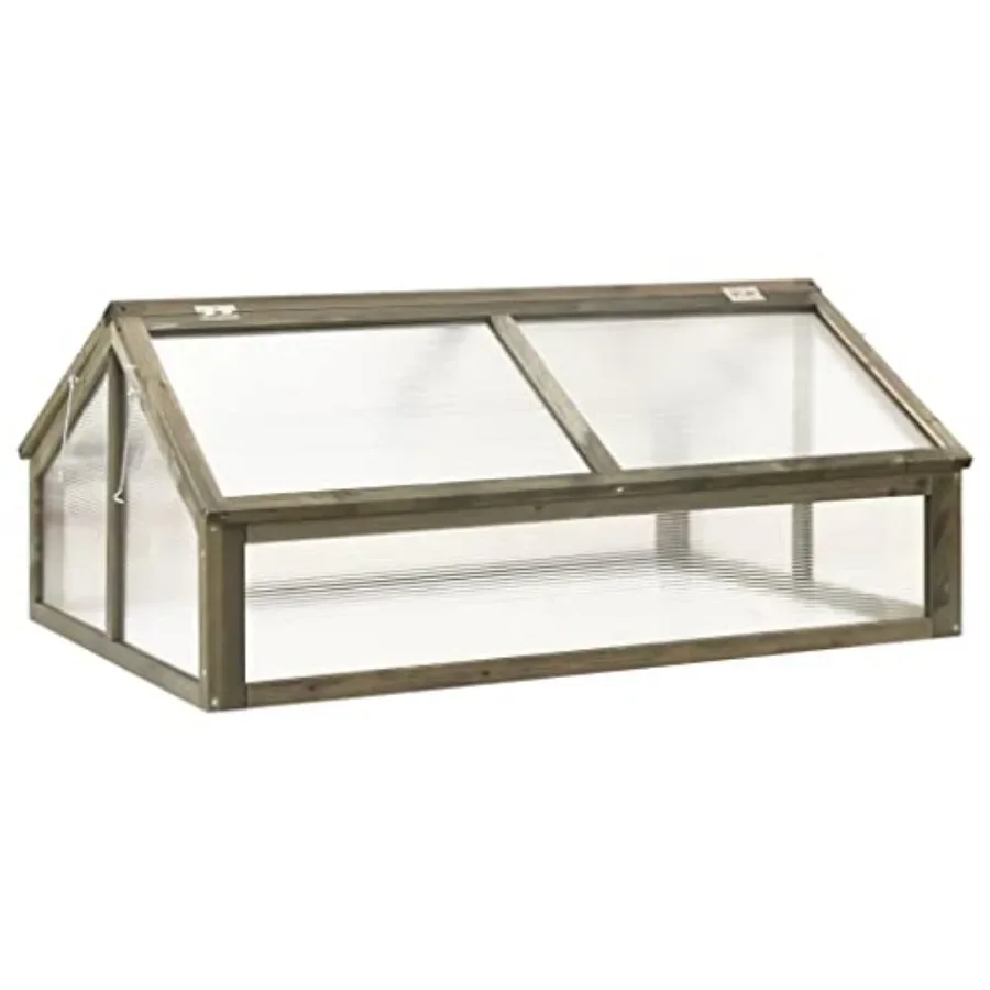 Garden portable wooden greenhouse for outdoor indoor use, fir wood, green, dual-roof design with raised flower planter function
