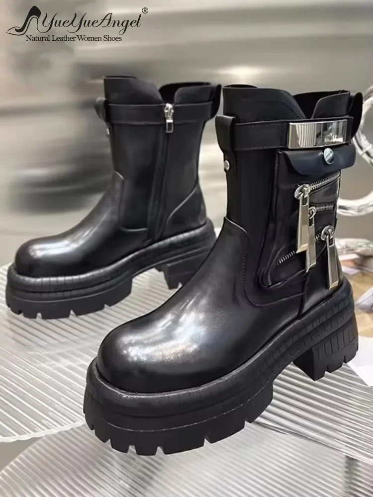 

Женские ботинки из натуральной кожи, на толстой подошве, в британском стиле