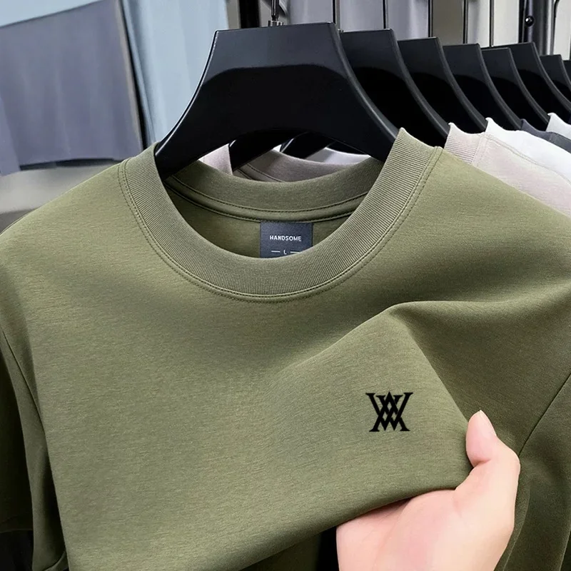 Hochwertiges Marken-T-Shirt für Herren mit Kurzarm, Bedrucktem Design, Rundhalsausschnitt, 2026 Sommer Neuheit, Baumwollmischung, Lässiges Einfarbiges T-Shirt – Detail 12