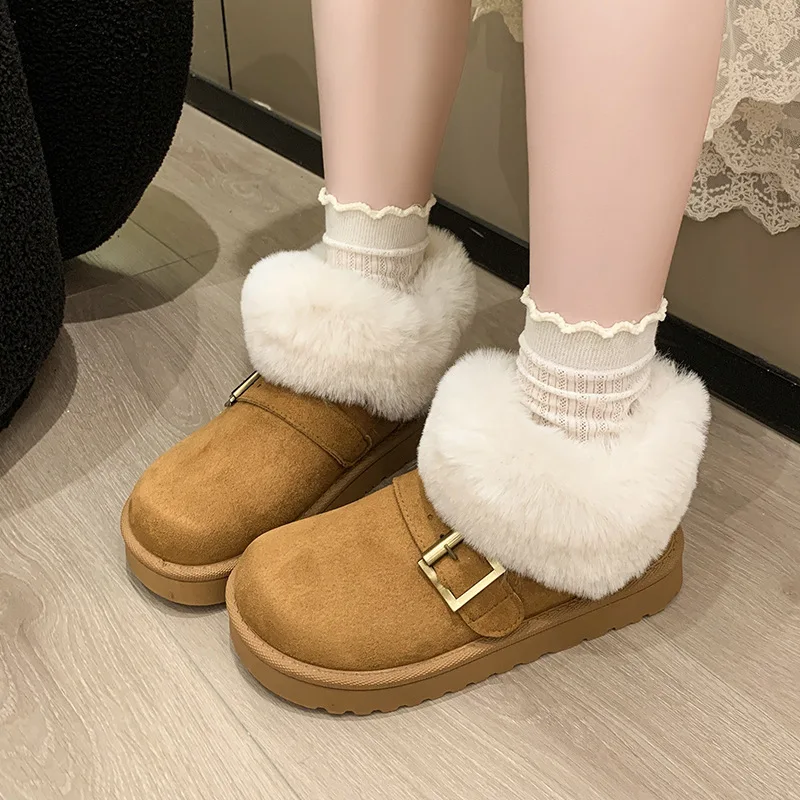2025 New Flat Snow Boots for Women Plus Size Thick Sole Chunky Platform Cotton Boots Woman Winter Warm Comfort Casual Boots