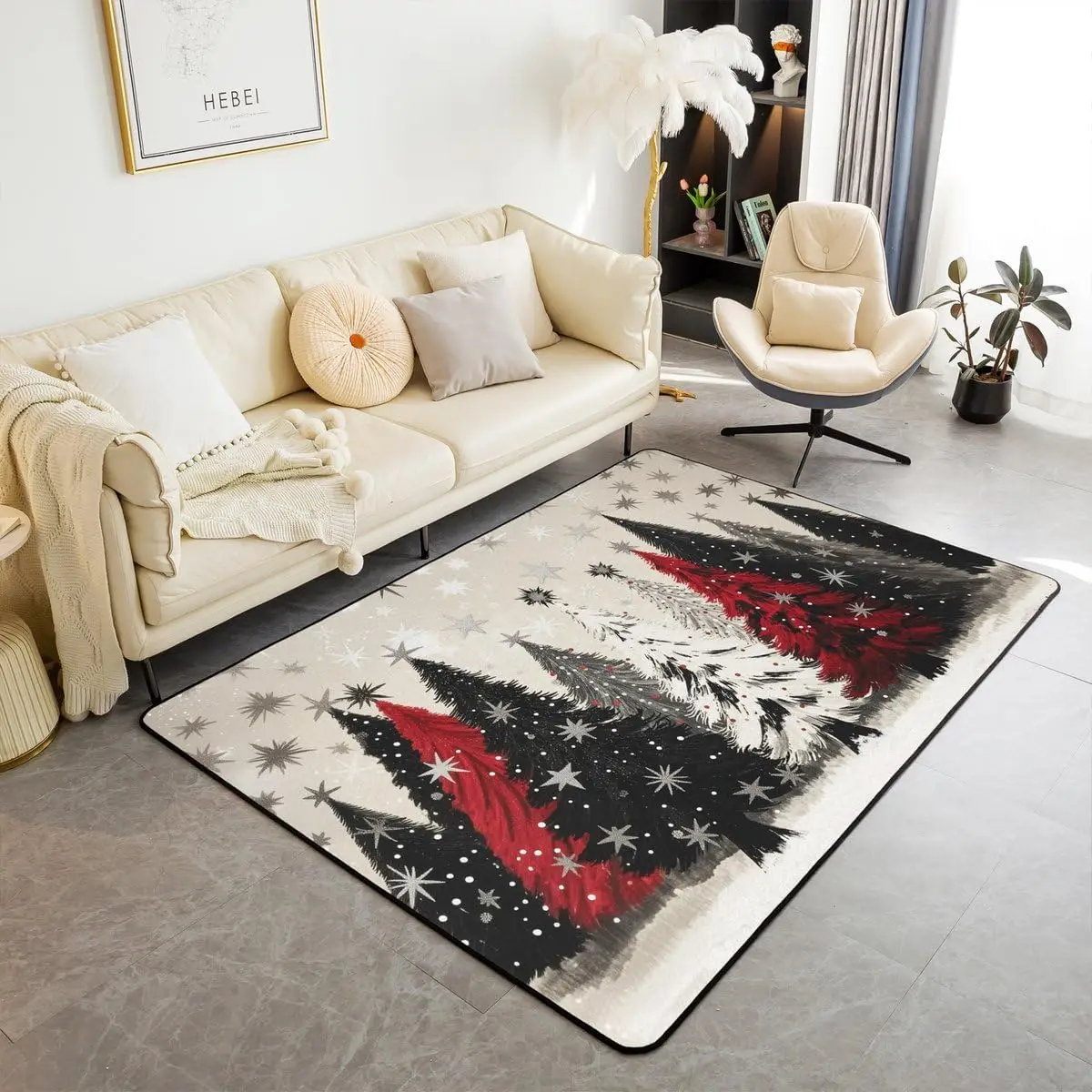 Christmas Tree Area Rug for Kids Merry Xmas Living Room Rugs Rustic Farmhouse Decorative Carpet Girls Boys Teens Adult Bedroom