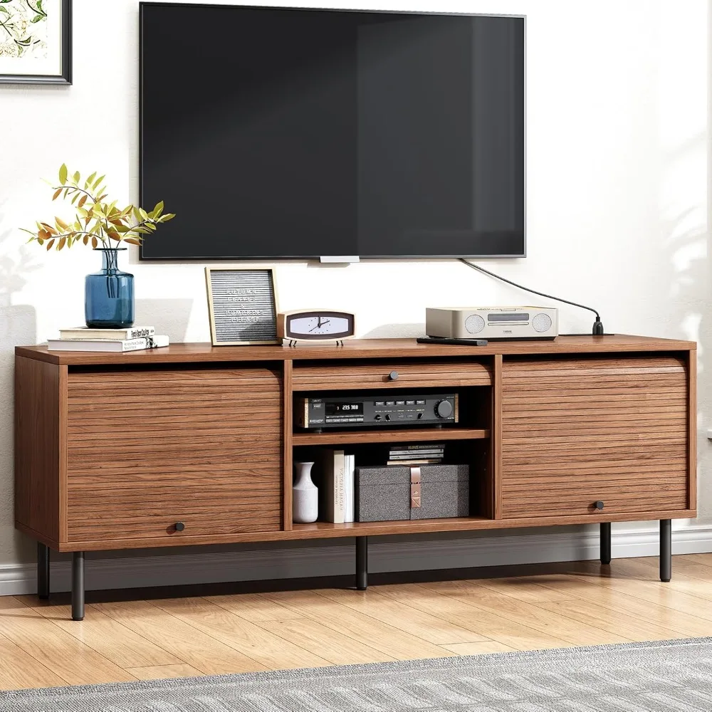 Mid-Century Modern Entertainment Center: 59 Inch TV Stand for 65 Inch TVs with Storage and Power Outlet