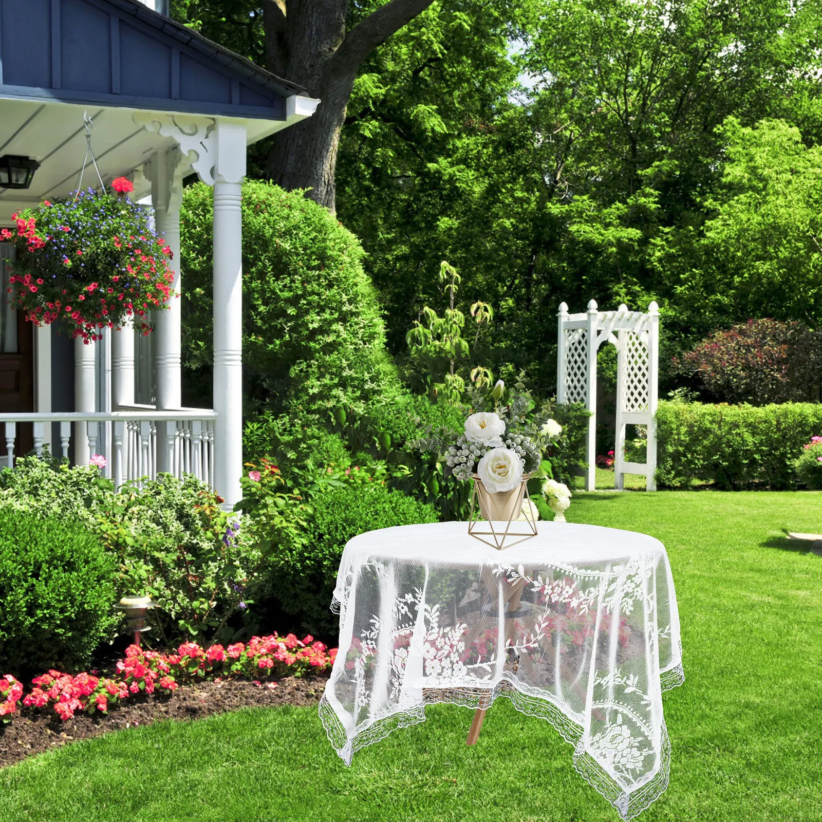 

Lace Tablecloth Round 60 Inch Waterproof Decorative Cover for Dining Table Coffee Tea Table Outdoor Furniture Protection