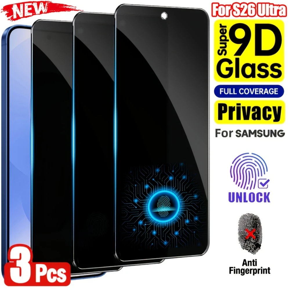NNBILI 3 Stück Sichtschutz-Displayschutzfolien aus gehärtetem Glas für die Samsung Galaxy S26 S25 S24 Serie, Unterstützung für Fingerabdruck-Entsperrung