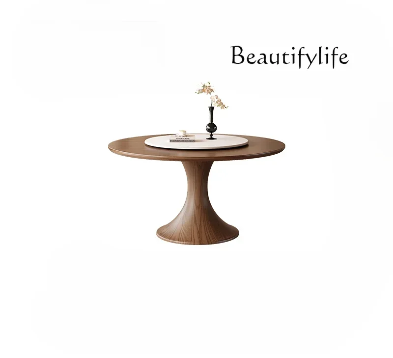 Chinese Ancient Style Small Waist round Table with Turntable Walnut White Wax Retro Small Apartment Round Table