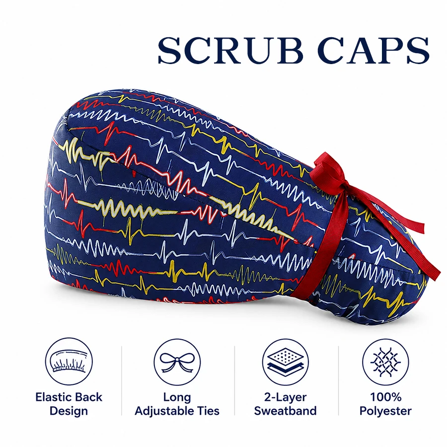 4-Season Adjustable Long Hair Nurse Cap|Built-in Sweat Towel|Breathable Printed Surgical|Nurse Dentist Vet Chef|Office Home|Gift