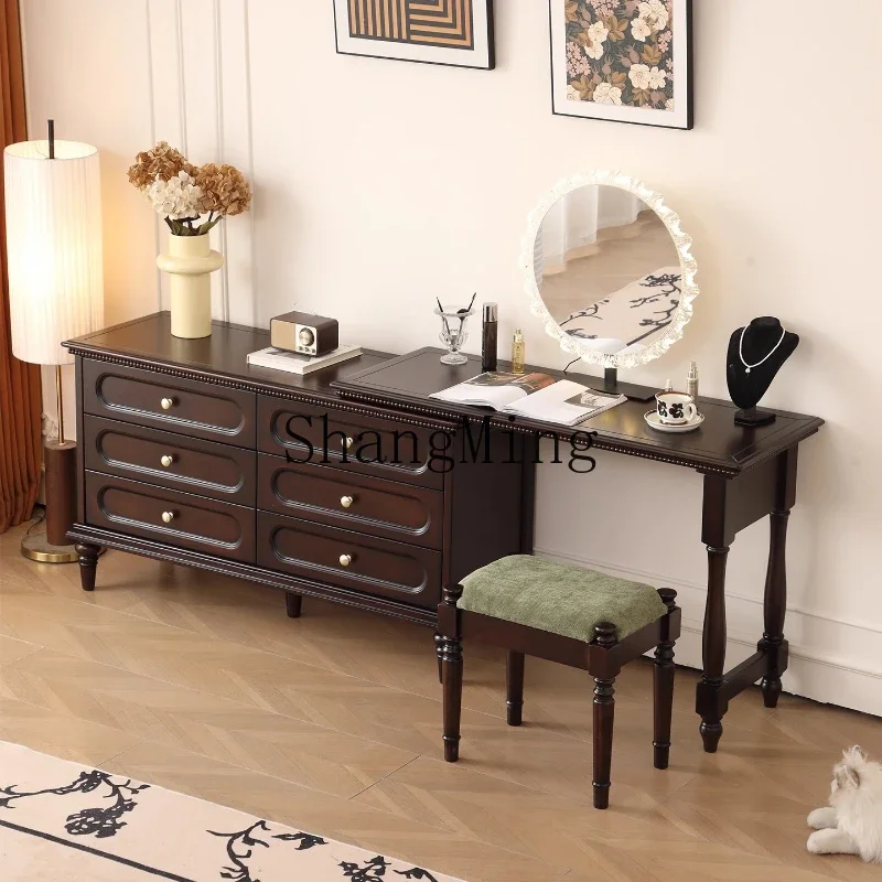 

SM retro style dresser chest of drawers integrated retractable rotating solid wood bedroom storage dressing table