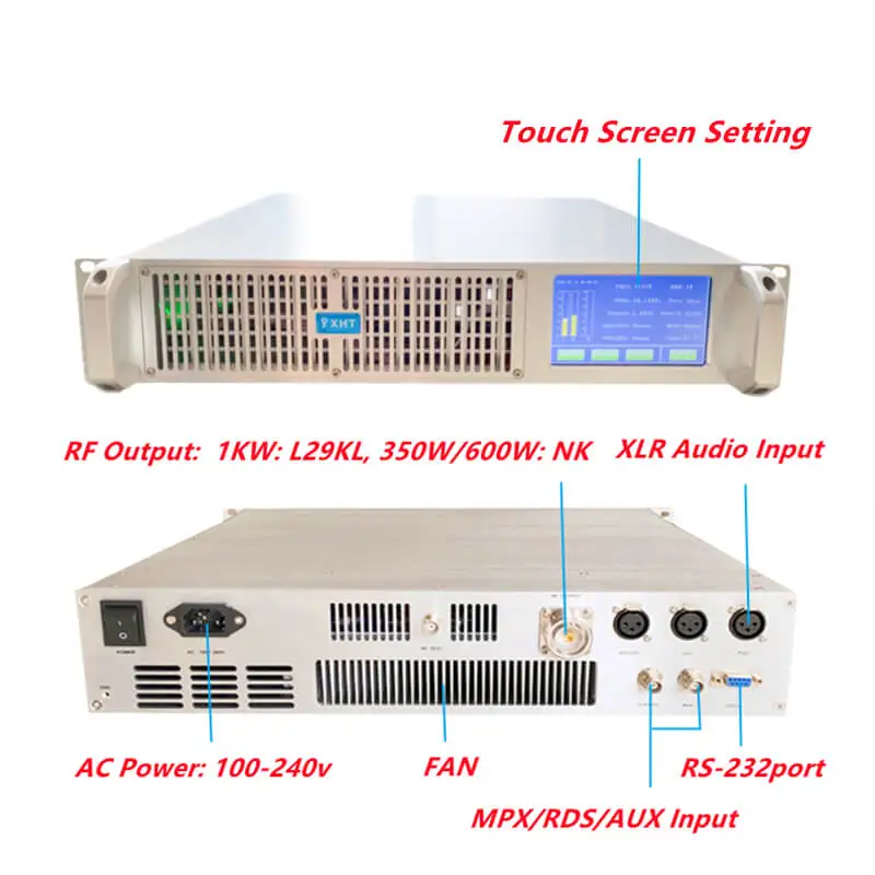 Transmissor FM de 1500 Watts 1,5KW para escola, igreja, estações de rádio CE, ISO, tela de toque digital qualificada pela FCC Metal prateado