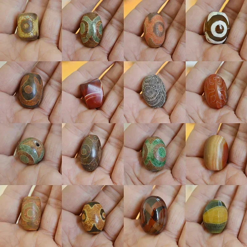 FLTMRH  Vintage Green Stone Natural Tibetan Dzi Agates Stone Beads Oval Geometric Nine-eyed Antique Agates Beads for Women Ma