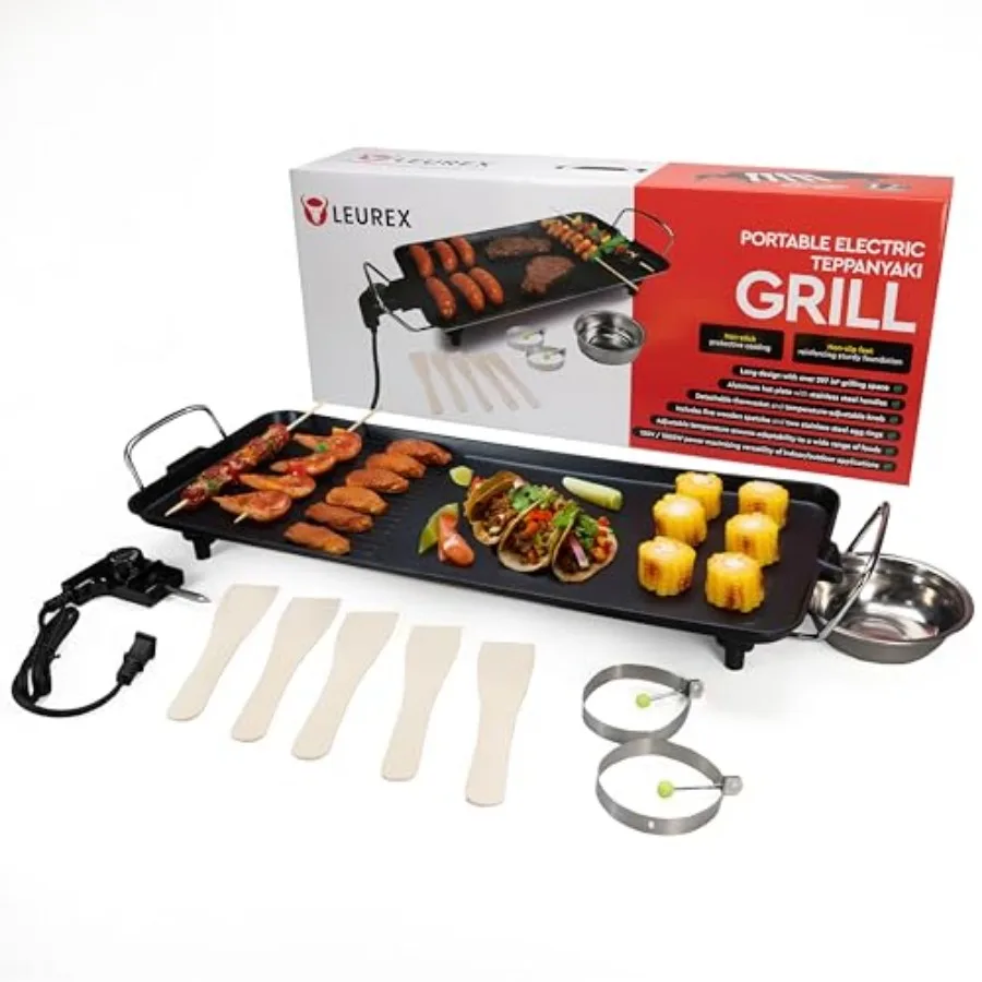 

Premium Electric Griddle 27" - Smokeless Indoor Grill - Portable and Nonstick Electric Grill for Outdoor Use - Large Electric G