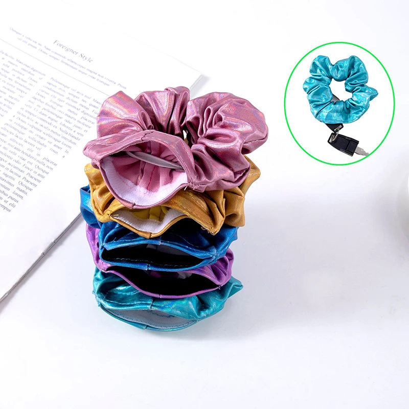 Secret Hair Scrunchies com Stash Pocket, compartimento de armazenamento escondido, Sight Travel Hair Tie, Safe Hair Scrunchies, 1Pc